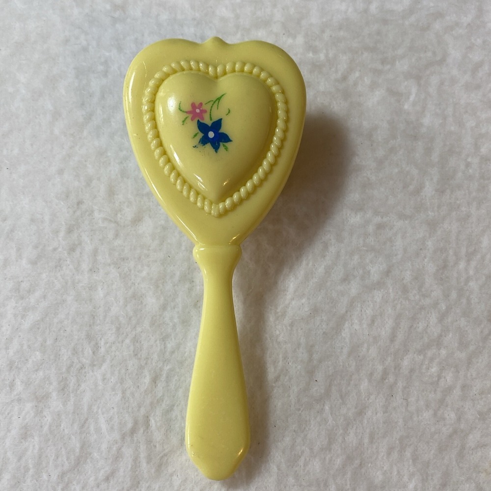Vintage Doll Baby Hairbrush‎ Heart Shape Yellow Pink & Blue Flower 1970s